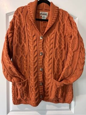 Aran Crafts- V-Neck Button Up Cable Knit Cardigan - 100% Merino Wool (M)